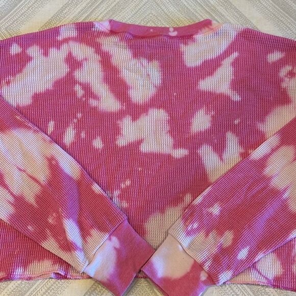 Katie J NYC Girls Pink Tie Dye Cropped Long Sleeve Waffle Shirt - Size XL - Picture 6 of 6
